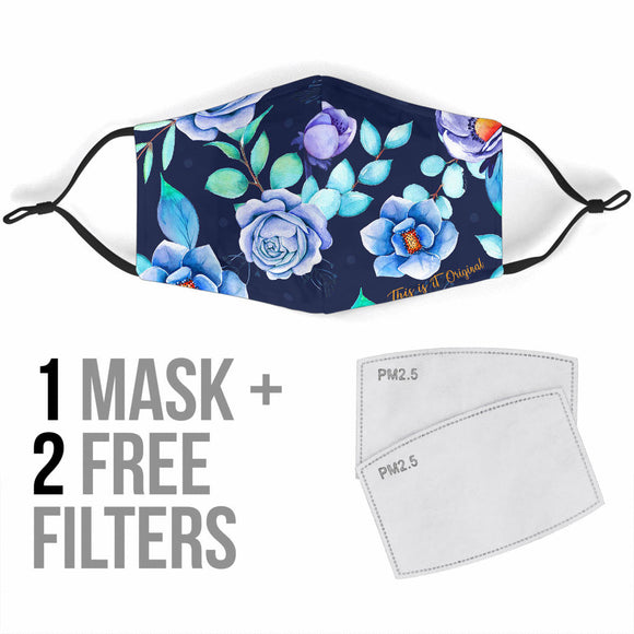 Deep Blue Floral Art Protection Face Mask