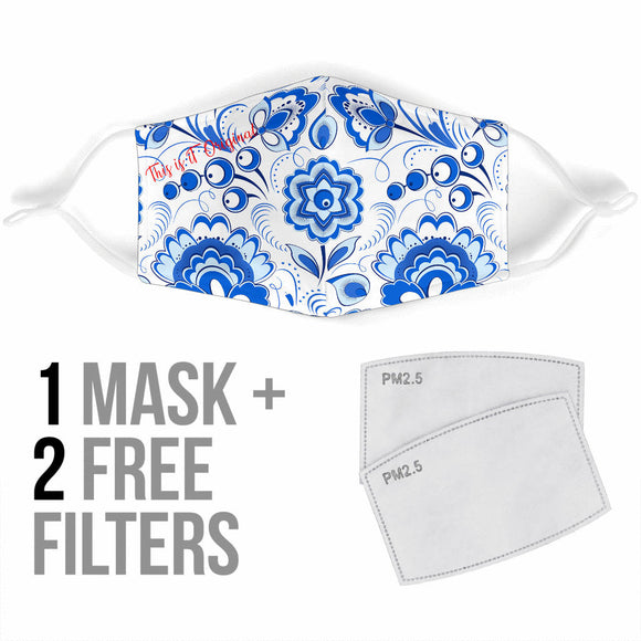White & Blue Paisley Design Protection Face Mask