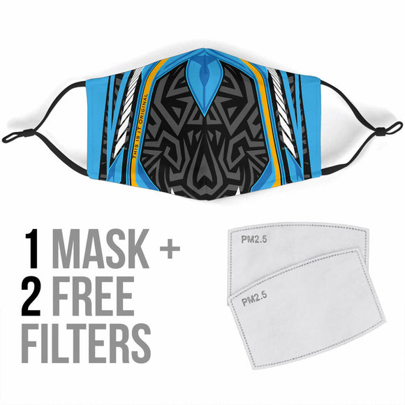 Racing Style Light Blue & Black Ornamental Design Protection Face Mask