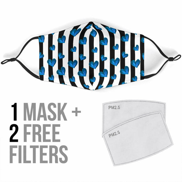 Bestseller Black Stripes With Lovely Blue Hearts Protection Face Mask