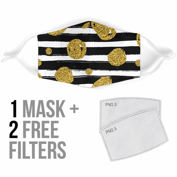 Bestseller Black Stripes & Gold Sparkles Dots Protection Face Mask