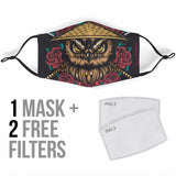 Japanese Ninja Style Owl & Roses Protection Face Mask