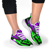 Racing Style Neon Green & Purple Mesh Knit Sneakers