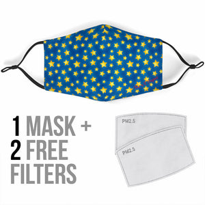 Yellow Stars Design in Blue Protection Face Mask