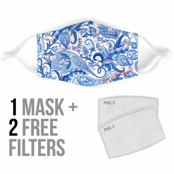 White & Blue Floral Paisley Design Protection Face Mask