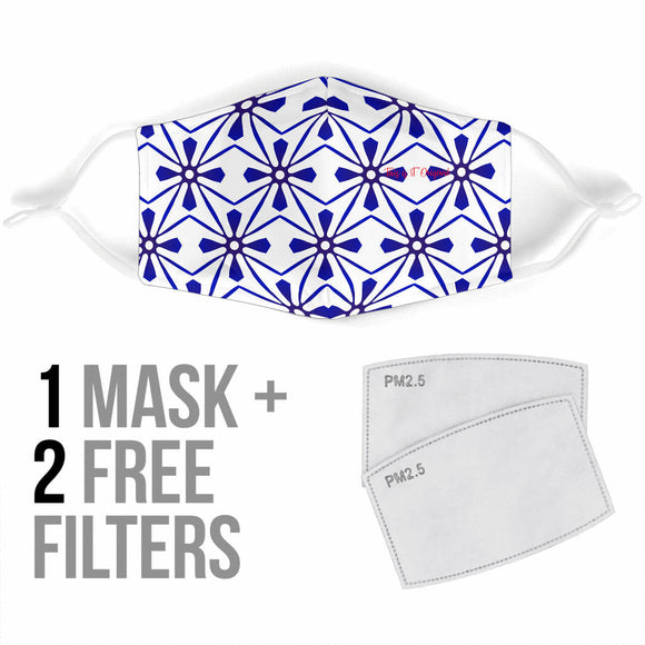 White & Blue Ornamental Design One Protection Face Mask