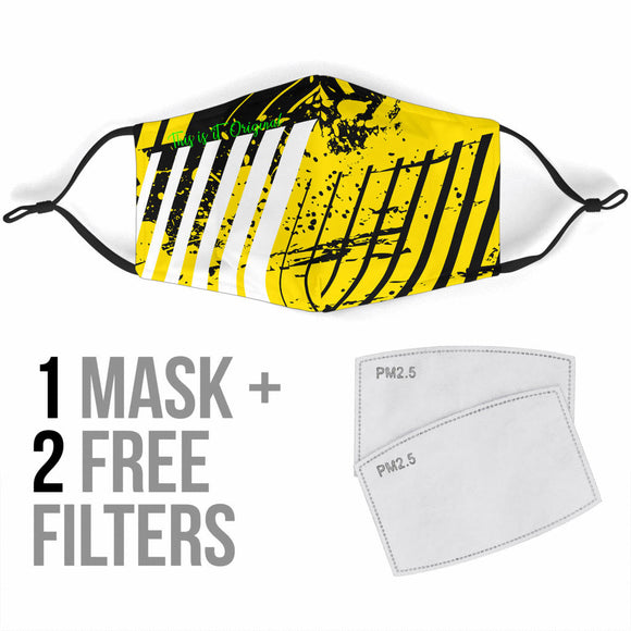 Racing Style Black With Yellow Stripes Design Three Protection Face Mask