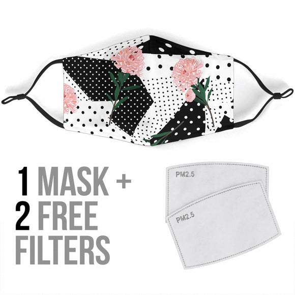 White And Black Dots With Flowers Protection Face Mask