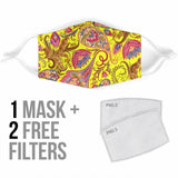 Neon Yellow & Pink Paisley Pattern Protection Face Mask