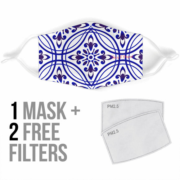 Traditional Blue & White Ornamental Vibes Design One Protection Face Mask