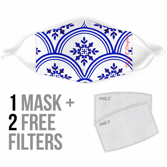 White & Blue Traditional Mandala Design One Protection Face Mask