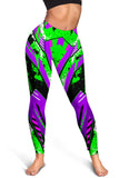 Racing Style Violet & Neon Green Women's Leggings