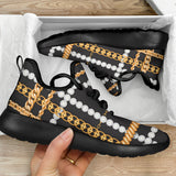 Black And Gold Chain Mesh Knit Sneakers