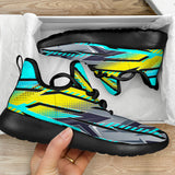 Racing Style Ocean Blue & Yellow & Grey Colorful Vibe Mesh Knit Sneakers