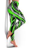 Racing Style Dark Black & Neon Green Splash Vibes Women's Leggings